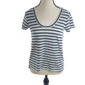 Madewell T Shirt Womens S Blue White Striped Scoop Neck Linen Casual Tee
